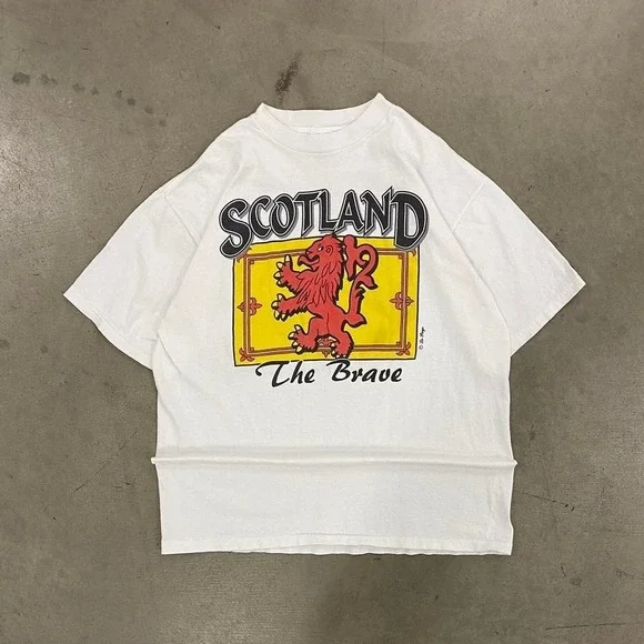 Vintage 90s Scotland The Brave Le Pays International Graphic Crest T-Shirt XL - Picture 1 of 7